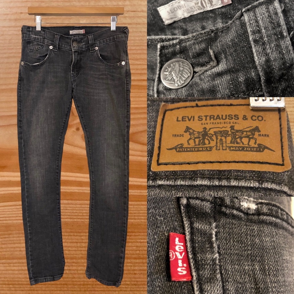 Lightly distressed black gray wash low rise jeans western punk cowgirl rodeo